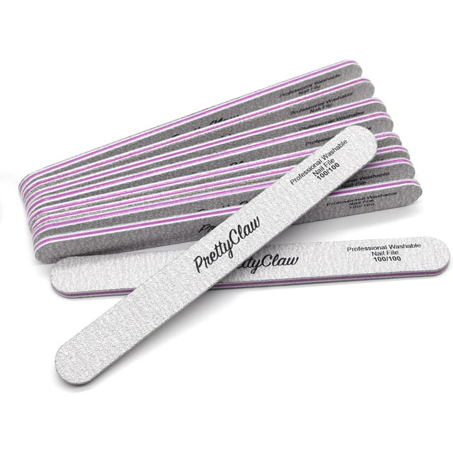 PrettyClaw 10pc Professional Nail File 100/100 Grit Zebra Acrylic Nail