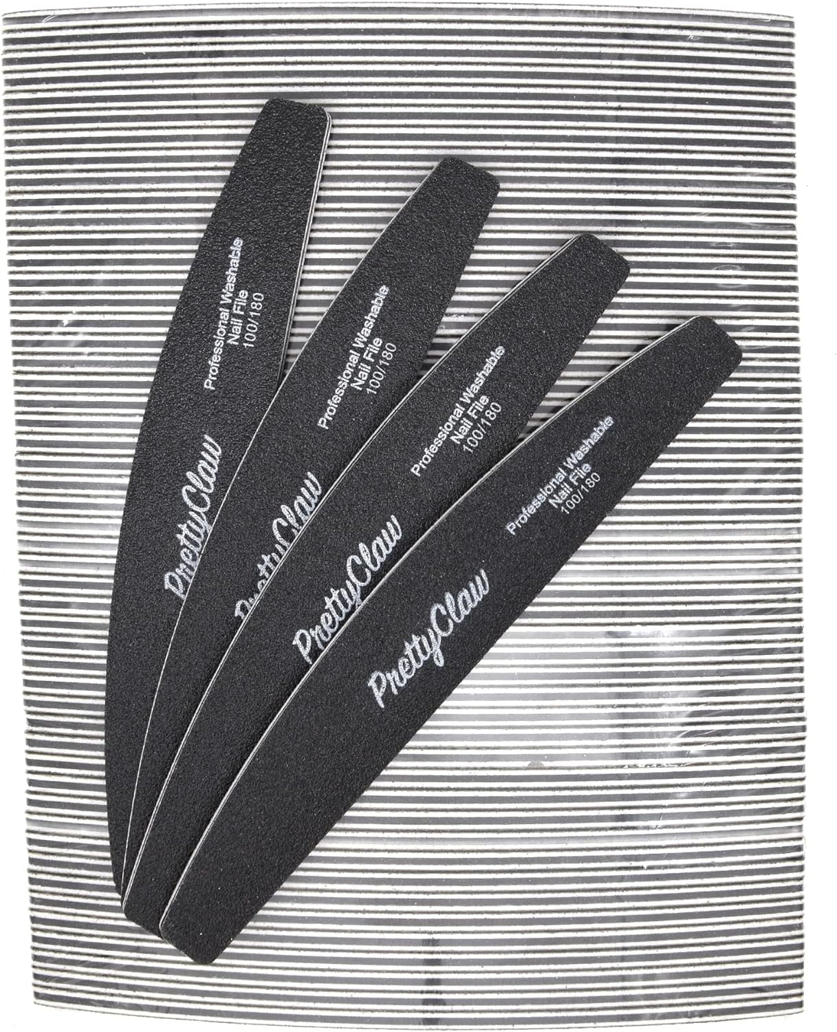 PrettyClaw 50pc Professional Nail File 100/180 Grit Black Half Moon