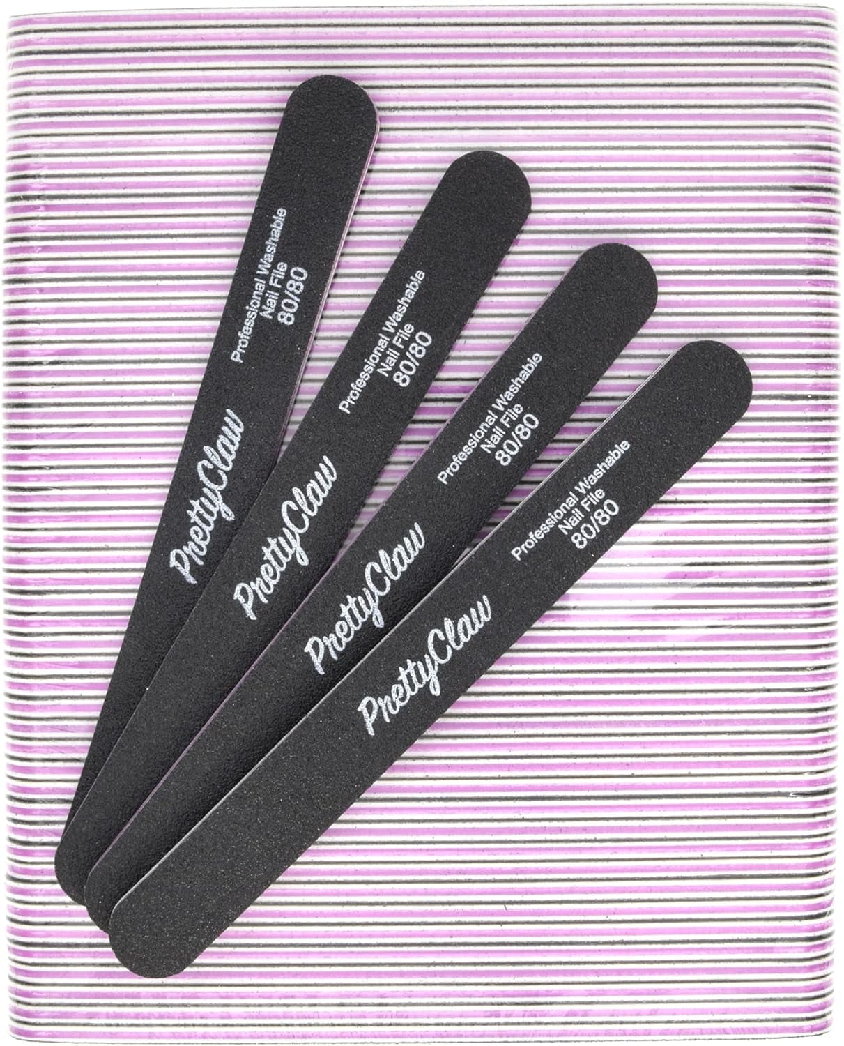 PrettyClaw 50pc Professional Nail File 80/80 Grit Black Straight