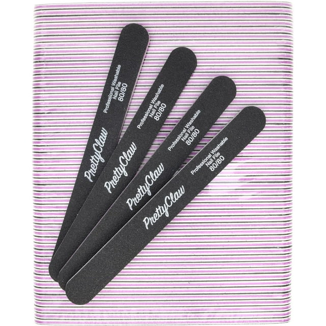 PrettyClaw 50pc Professional Nail File 80/80 Grit Black Straight