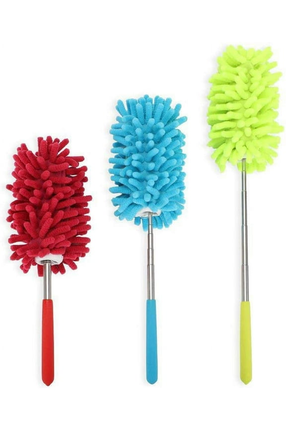 Microfiber Extendable Hand Dusters Washable Dusting Brush with Telescoping Pole for Cleaning Car, Computer, Air Conditioning, TV and Else Pack of 3