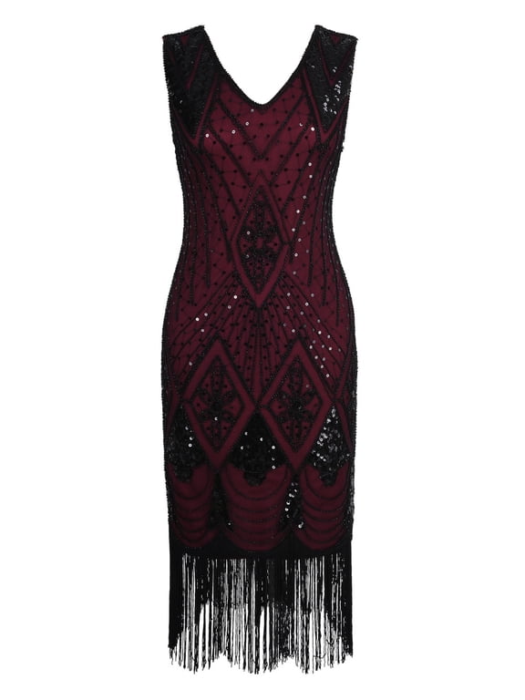 Women 1920s Gatsby Cocktail Sequin Art Deco Flapper Dress