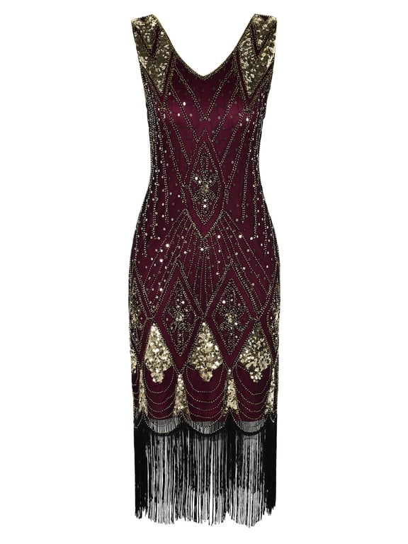 Women 1920s Gatsby Cocktail Sequin Art Deco Flapper Dress