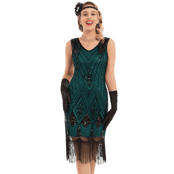 PrettyGuide Women 1920s Gatsby Cocktail Sequin Art Deco Flapper Dress