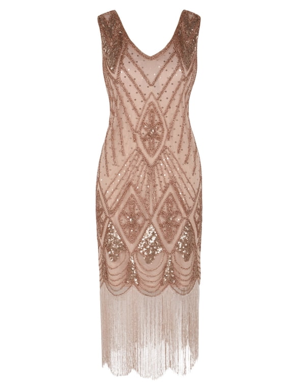 Women 1920s Gatsby Cocktail Sequin Art Deco Flapper Dress