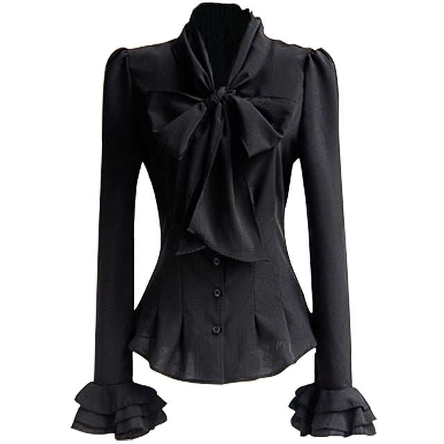 PrettyGuide Women Ruffle Victorian Blouse 50's Retro Silky Bow Tie ...