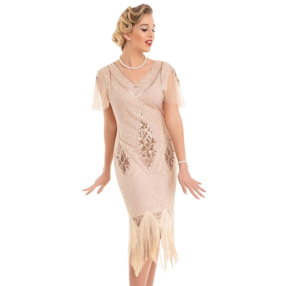 PrettyGuide Women's 1920s Dress Sequin Art Deco Flapper Dress with Sleeve
