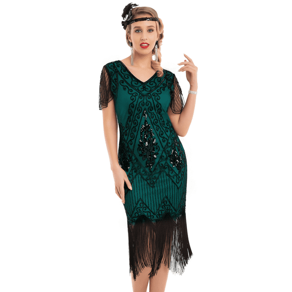 PrettyGuide Women's 1920s Dress Sequin Art Deco Flapper Dress with Sleeve