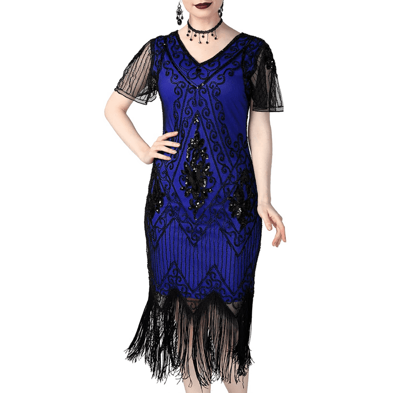 PrettyGuide Women s 1920s Dress Sequin Art Deco Flapper Dress with Sleeve Walmart