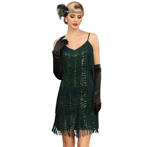 PrettyGuide Women's 1920s Flapper Dress V Neck Slip Fringed Sequin 20s Great Gatsby Party Mini Dress