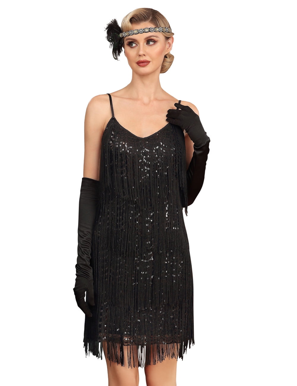 PrettyGuide Women's 1920s Flapper Dress V Neck Slip Fringed Sequin 20s ...