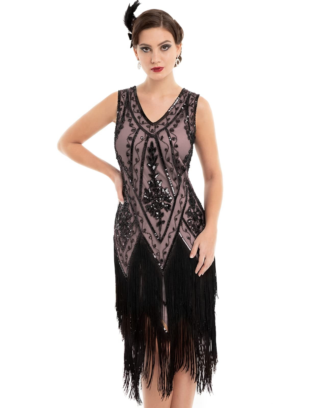 PrettyGuide Womens 1920s Flapper Dress Vintage Swing Fringed Gatsby Roaring 20s Dress PrettyGuide Womens 1920s Flapper Dress Vintage Swing Fringed Gatsby Roaring 20s Dress