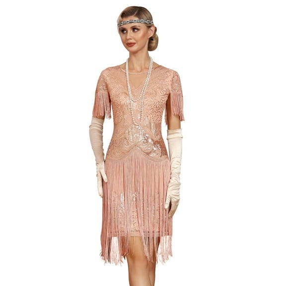 PrettyGuide Women's 1920s Gatsby Dress Long Fringe Vintage Sequin Art Deco Cocktail Flapper Dress