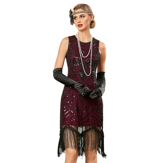 PrettyGuide Women's 1920s Gatsby Dress Sequin Beaded Vintage Art Deco Fringed 20s Flapper Party Dresses