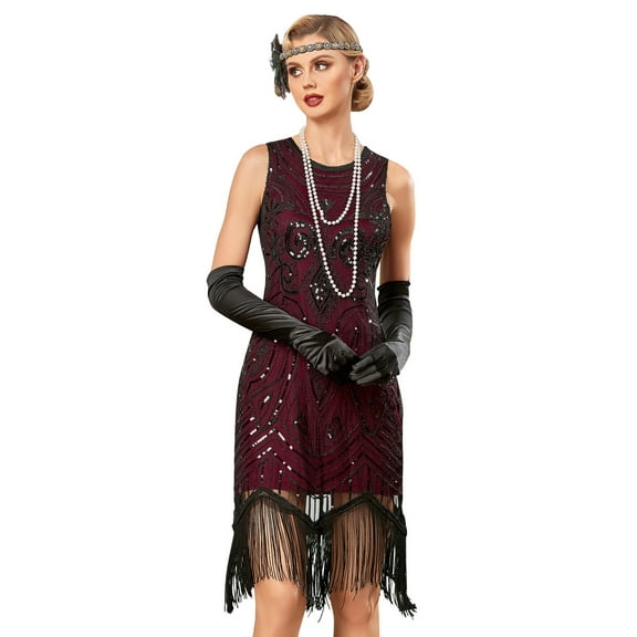 PrettyGuide Women's 1920s Gatsby Dress Sequin Beaded Vintage Art Deco Fringed 20s Flapper Party Dresses