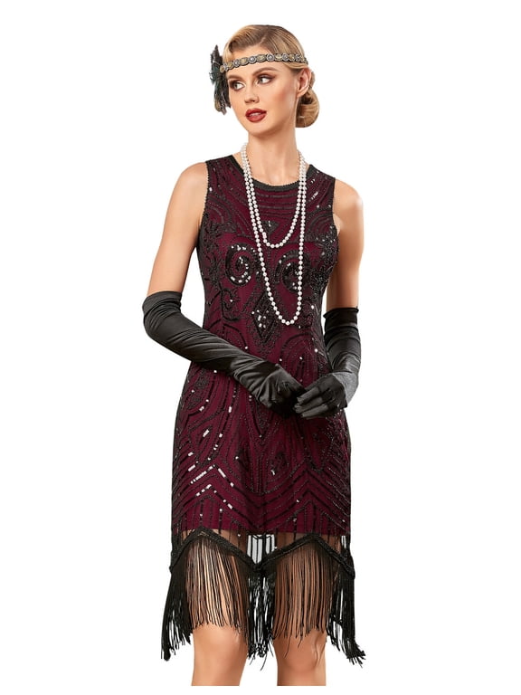 Women's 1920s Gatsby Dress Sequin Beaded Vintage Art Deco Fringed 20s Flapper Party Dresses