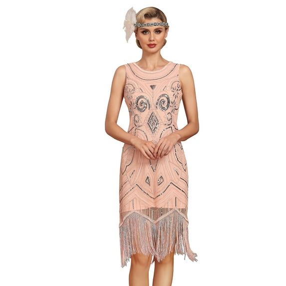 PrettyGuide Women's 1920s Gatsby Dress Sequin Beaded Vintage Art Deco Fringed 20s Flapper Party Dresses