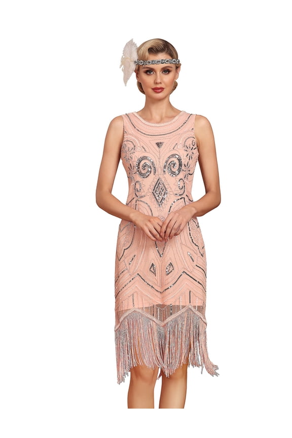 Women's 1920s Gatsby Dress Sequin Beaded Vintage Art Deco Fringed 20s Flapper Party Dresses