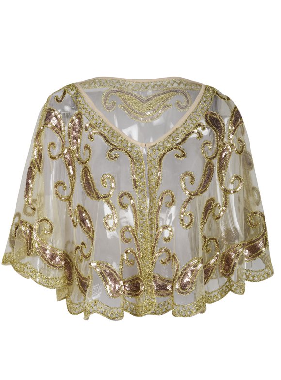 Women's 1920s Sequin Shawls Sparkly Flapper Evening Wrap Cape, One Size