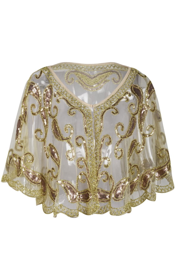 Women's 1920s Sequin Shawls Sparkly Flapper Evening Wrap Cape, One Size