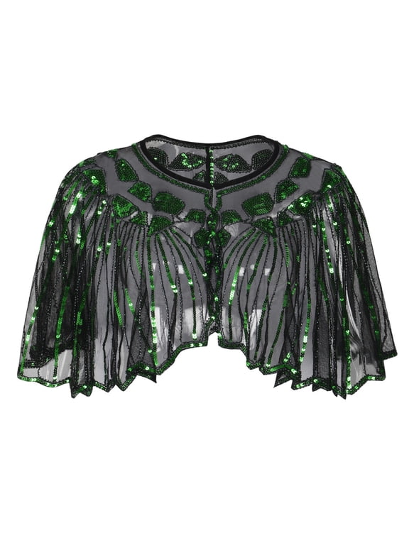 Women's 1920s Shawl Beaded Sequin Deco Evening Cape Bolero Flapper Cover up