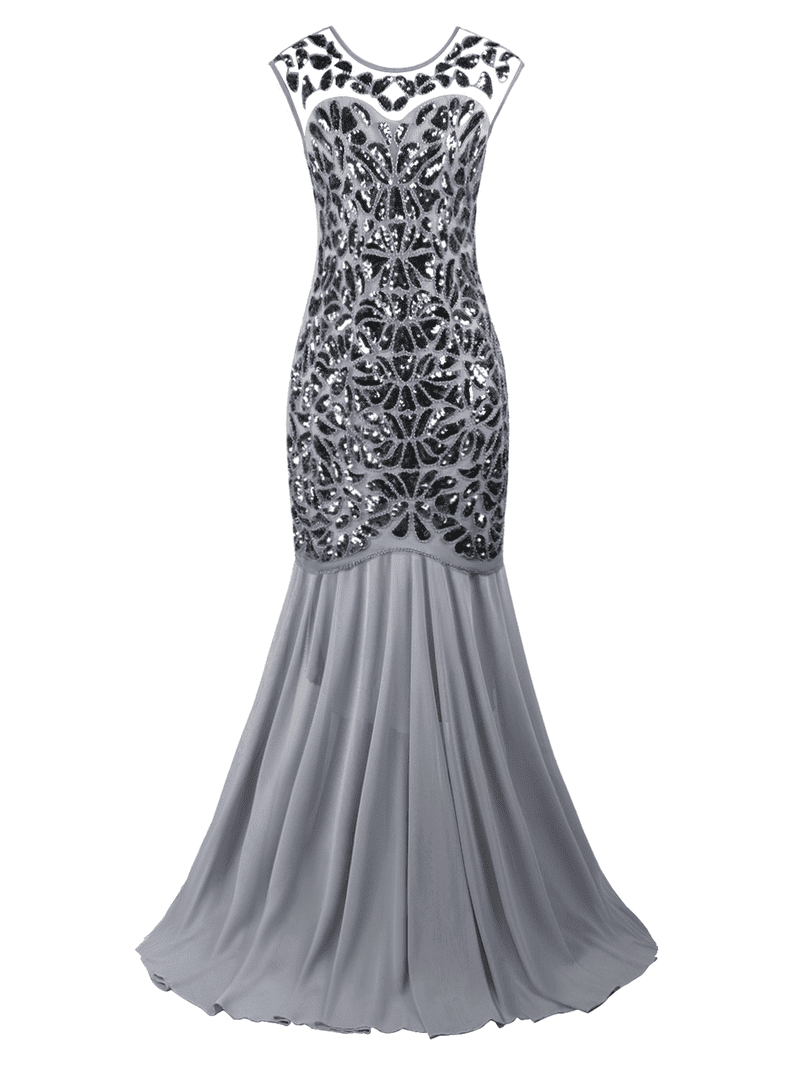 PrettyGuide Women's 1920s Vintage Sequin Dress Gatsby Flapper Formal Summer  O Neck Glitter Long Mesh Evening Prom Dress - Walmart.com