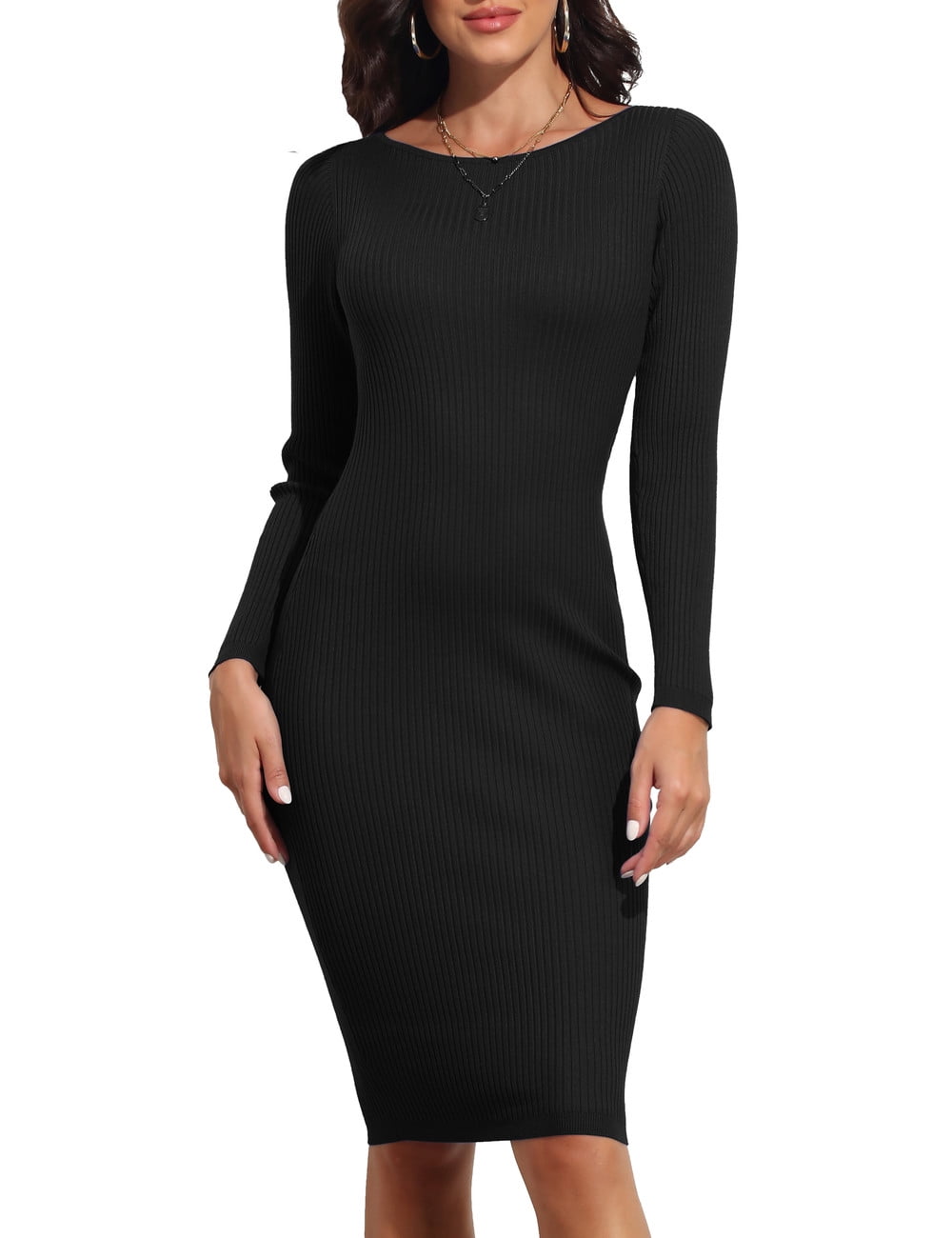 Boat Neck Long Sleeve Mini Sweater Dress