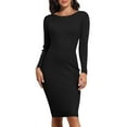 thumbnail image 1 of PrettyGuide Women's Boat Neck Bodycon Sweater Dress Long Sleeve Slim Fit Solid Ribbed Knit Midi Pullover Dresses, 1 of 7