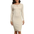 thumbnail image 1 of PrettyGuide Women's Boat Neck Bodycon Sweater Dress Long Sleeve Slim Fit Solid Ribbed Knit Midi Pullover Dresses, 1 of 7