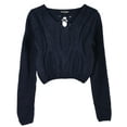 thumbnail image 1 of PrettyGuide Women's Cropped Sweater Long Sleeve Eyelet Cable Lace Up Goth Crop Tops, 1 of 8