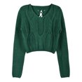 thumbnail image 1 of PrettyGuide Women's Cropped Sweater Long Sleeve Eyelet Cable Lace Up Goth Crop Tops, 1 of 5