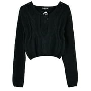 PRETTYGUIDE Women's Cropped Sweater Long Sleeve Eyelet Cable Lace Up Goth Crop Tops