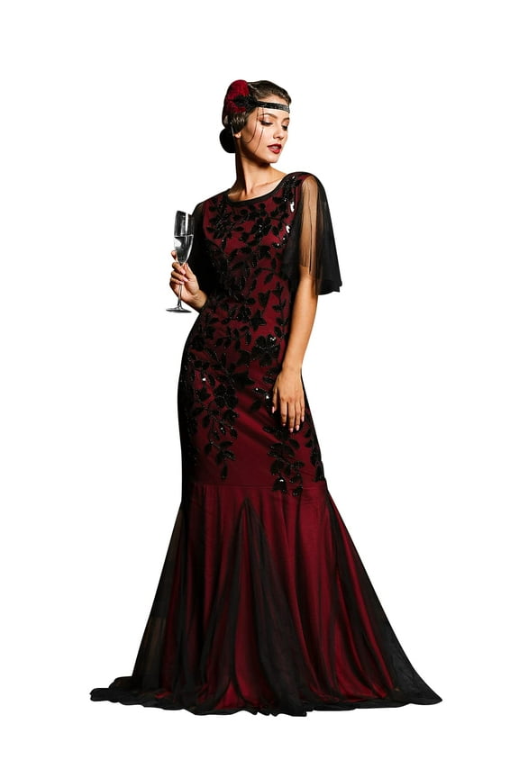 Women's Evening Dress 1920s Sequin Mermaid Hem Maxi Long Formal Ball Gown, Small