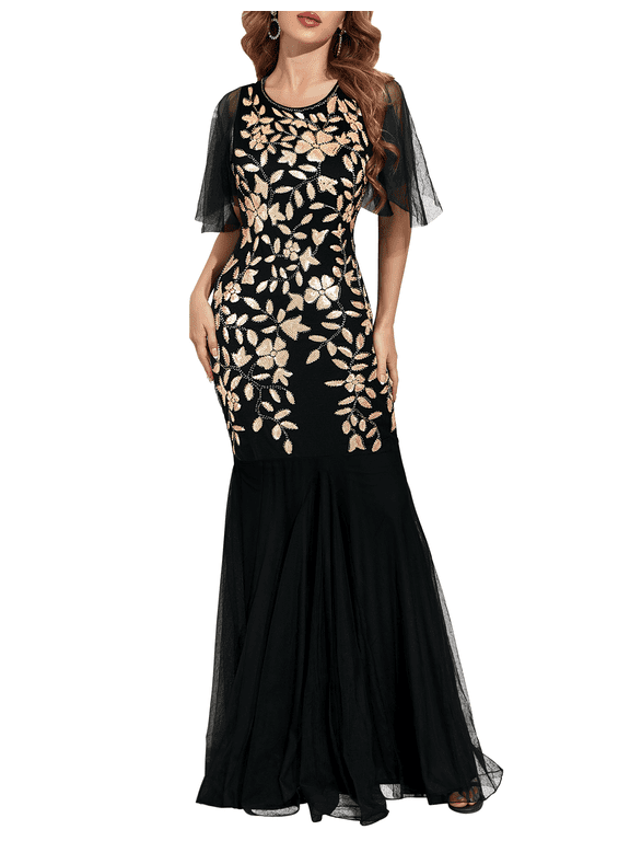 Women's Evening Dress 1920s Sequin Mermaid Hem Maxi Long Formal Ball Gown