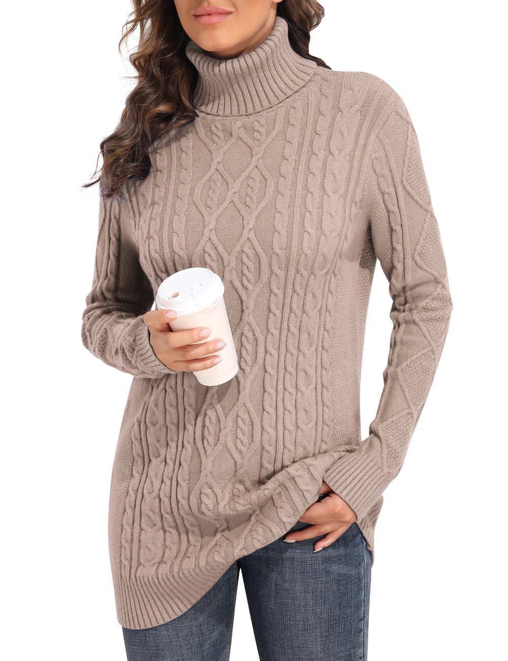 PrettyGuide Women's Ribbed Turtleneck Long Sleeve Sweater Ivory XS at   Women's Clothing store