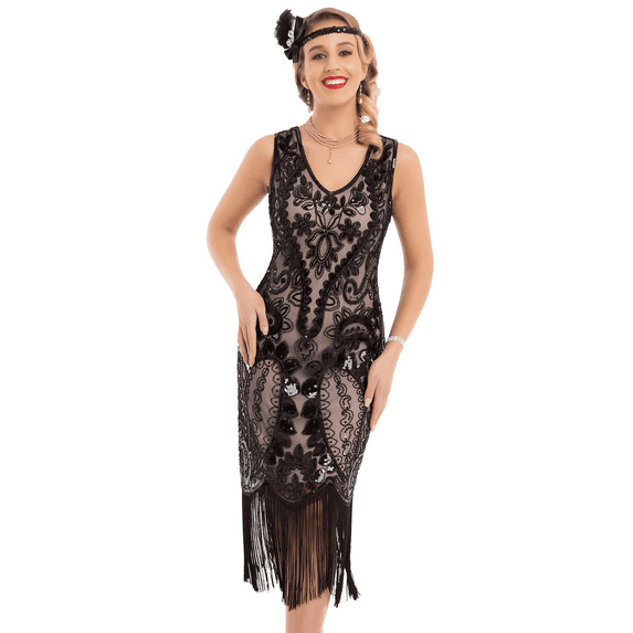 PrettyGuide Women's Flapper Dress Sequin Beaded Fringed 1920s Style Dress Art Deco Vintage Gatsby Dress