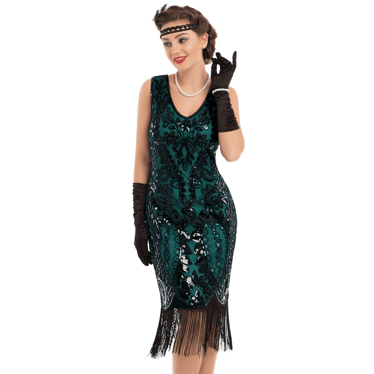 PrettyGuide Women s Flapper Dress Sequin Beaded Fringed 1920s Style Dress Art Deco Vintage Gatsby Dress Walmart