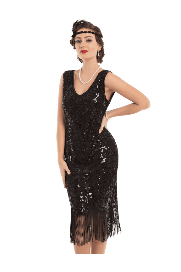 Women's Flapper Dress Sequin Beaded Fringed 1920s Style Dress Art Deco Vintage Gatsby Dress