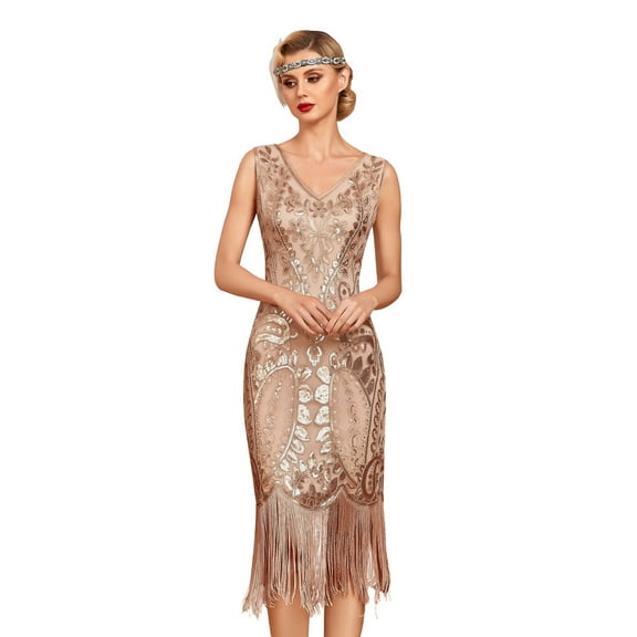 PrettyGuide Women's Flapper Dress Sequin Beaded Fringed 1920s Style Dress Art Deco Vintage Gatsby Dress