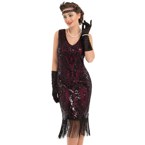 beaded 1920s inspired dress 1920s Style Beaded Fringe Midi Party Dress in Black by Gatsby Lady –  WardrobeShop