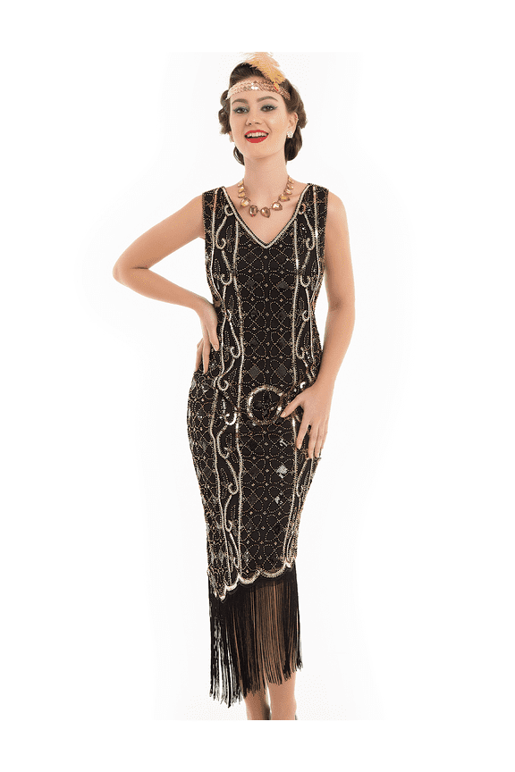 Women's Flapper Dresses 1920s Gatsby Sequin Fringed Sleeveless Roaring 20s Cocktail Dress