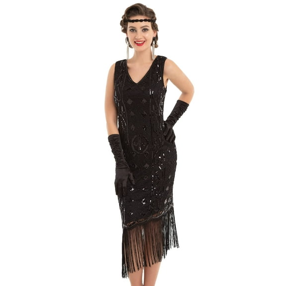 PrettyGuide Women's Flapper Dresses 1920s Gatsby Sequin Fringed Sleeveless Roaring 20s Cocktail Dress