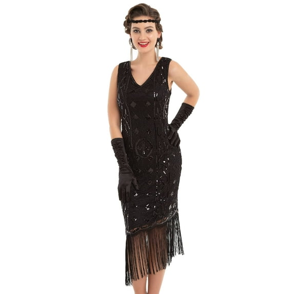PrettyGuide Women's Flapper Dresses 1920s Gatsby Sequin Fringed Sleeveless Roaring 20s Cocktail Dress