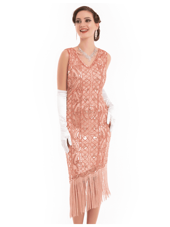 Women's Flapper Dresses 1920s Gatsby Sequin Fringed Sleeveless Roaring 20s Cocktail Dress