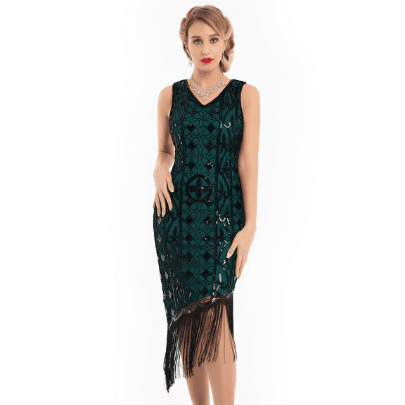 PrettyGuide Women's Flapper Dresses 1920s Gatsby Sequin Fringed Sleeveless Roaring 20s Cocktail Dress