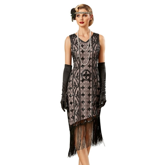 PrettyGuide Women's Flapper Dresses 1920s Gatsby Sequin Fringed Sleeveless Roaring 20s Cocktail Dress