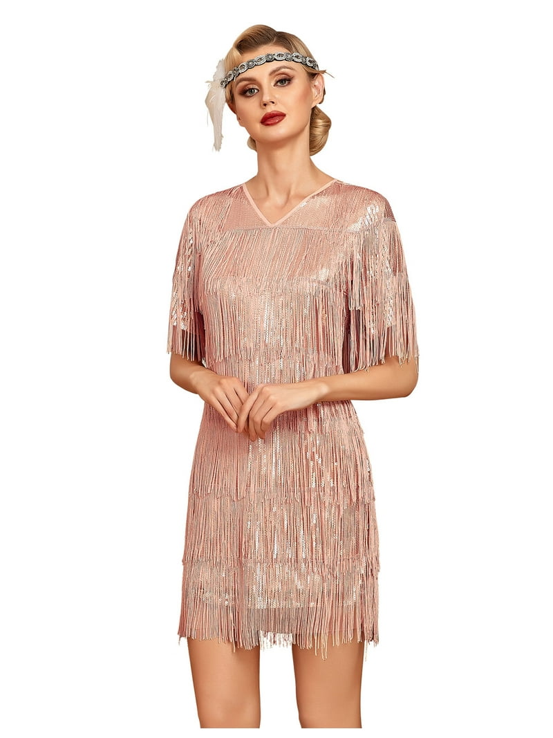 PrettyGuide Women's Flapper Dresses Tiered Long Fringed Sequin