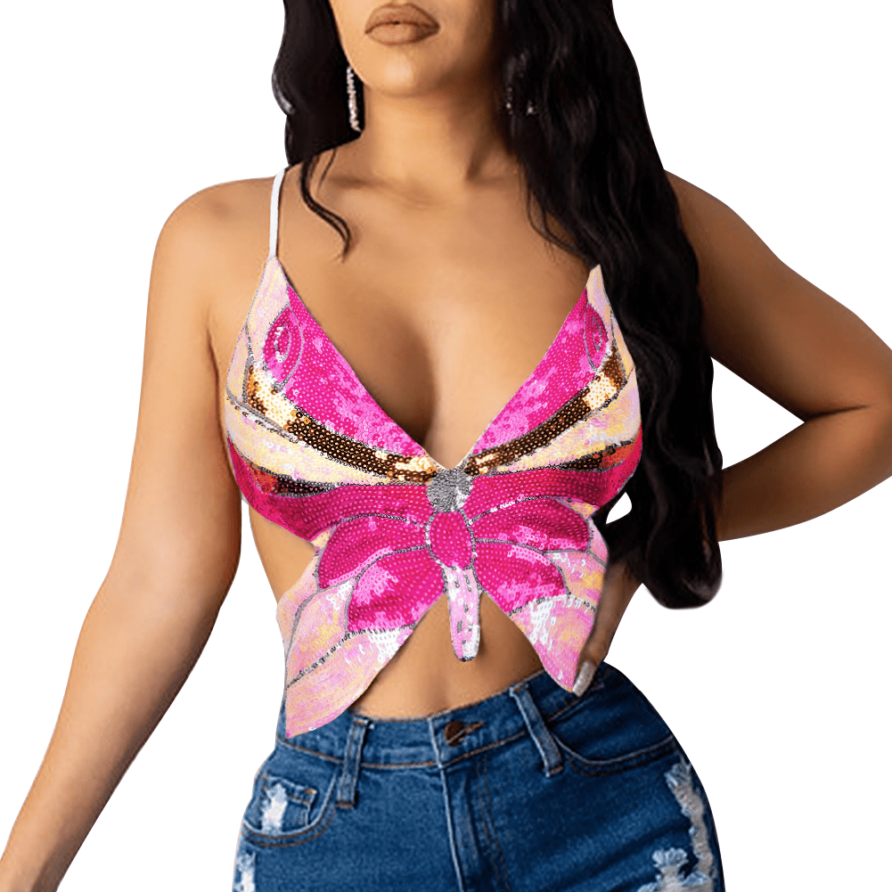 Lace Up Backless Sequin Butterfly Shape Cami Top  Butterfly bra, Tank tops  women, Butterfly shape