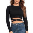 thumbnail image 1 of PrettyGuide Women's Knit Cropped Sweater Tops Long Sleeve Slim Fitted Sexy Crisscross Tie Up Ribbed Tunic Crop Pullover, 1 of 7
