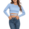 thumbnail image 1 of PrettyGuide Women's Knit Cropped Top Long Sleeve Crisscross Tie Back Casual Ribbed Fitted Crop Tee Shirt, 1 of 7